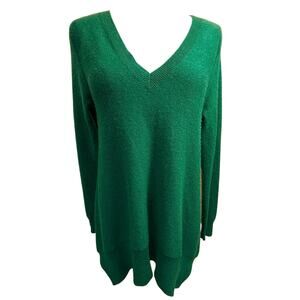 Sofia 100% Cashmere V Neck Ribbed Hem Emerald Green Pullover Sweater Women’s XS